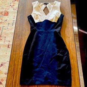 Banana Republic dress, cream, navy black, front and back cut outs, size 4